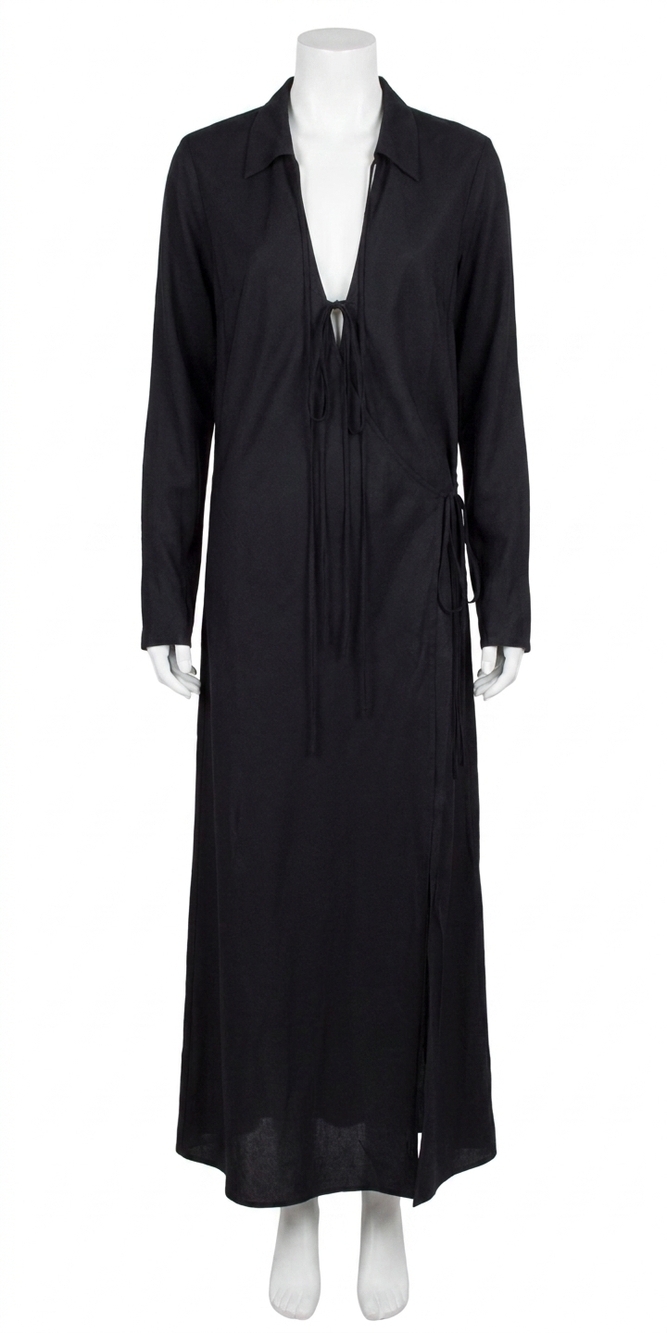 NEW BEC + BRIDGE emery long sleeve tie maxi dress in black
